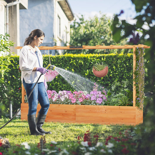 Raised Garden Bed with 2-Sided Trellis and Hanging Roof