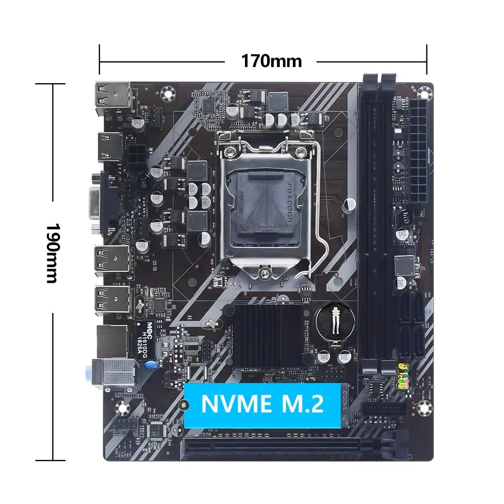 H61 Motherboard LGA 1155 Kit Compatible with Intel Core Cpus 2Nd and 3Rd Generations Supports M.2 NVME SDD