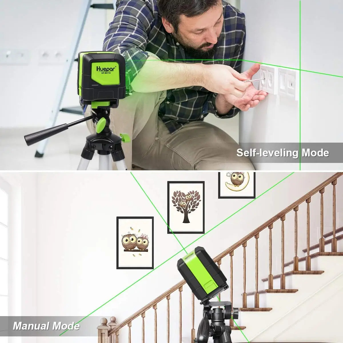 9011G 2 Lines Laser Level Self Levelling (4 Degrees) Green Beam Laser Horizontal & Vertical Cross-Line with Magnetic Base
