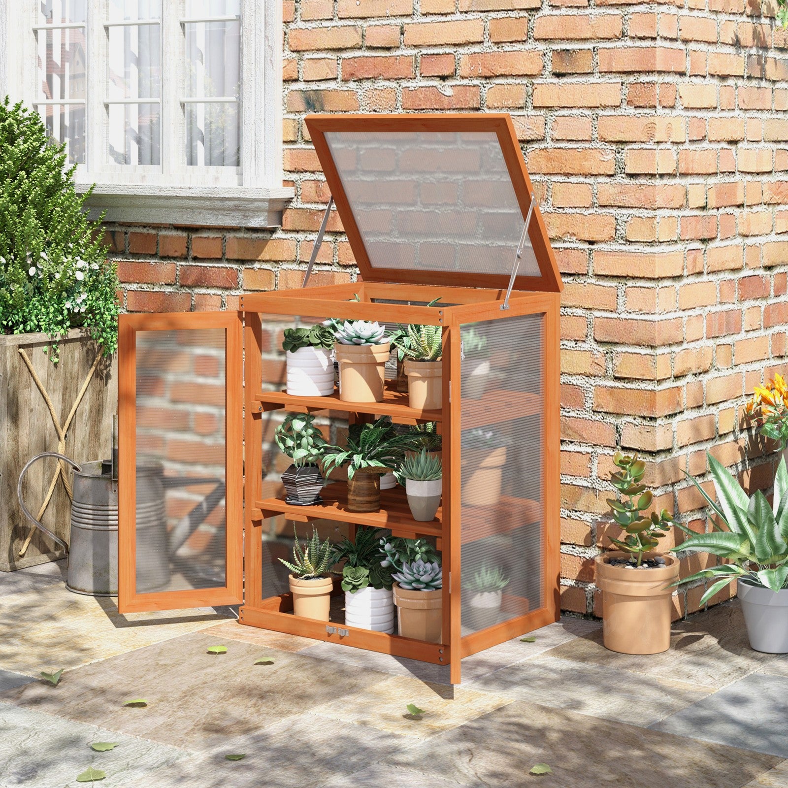 Outsunny Garden 3-Tier Greenhouse Cold Frame Plant Storage Shelf Opening Top