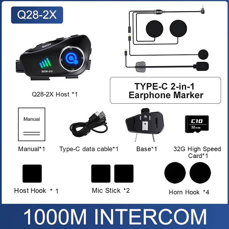 Kebidumei Bluetooth Motorcycle Intercom Helmet Headset 1000M Interphone Music Share Headphone Wifi App Dash Cam Moto Auto Dvr
