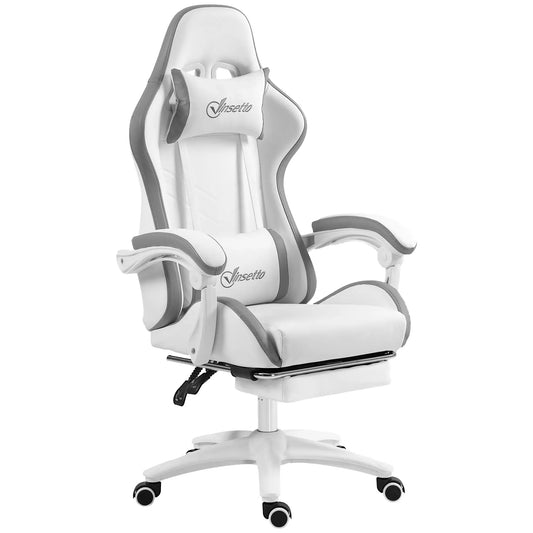 Racing Gaming Chair, Reclining PU Leather Computer Chair w/ 360 Degree Swivel Seat, Footrest, Headrest & Lumber, White | Vinsetto-0