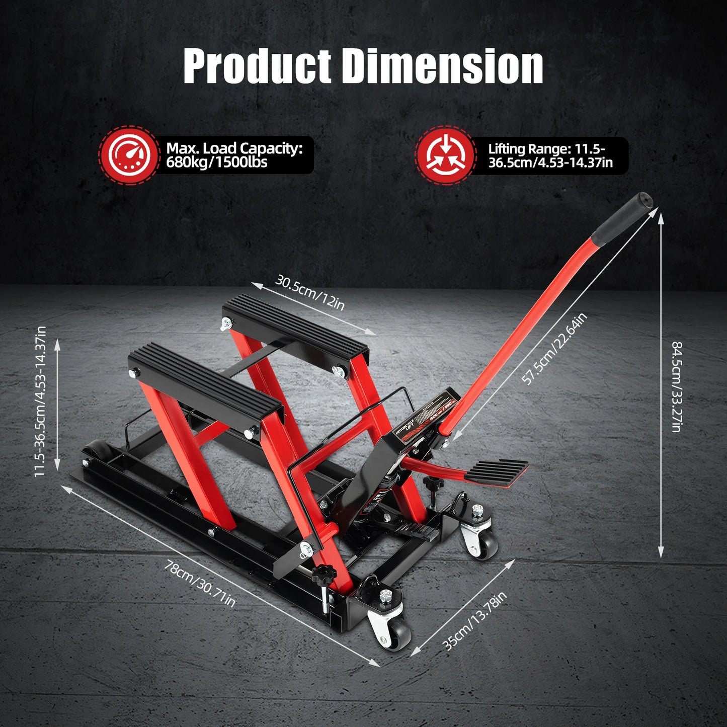 Motorcycle Hydraulic Lift 680Kg/1500Lbs Load Capacity Motorcycle Repair Hydraulic Parking Rack for Garage