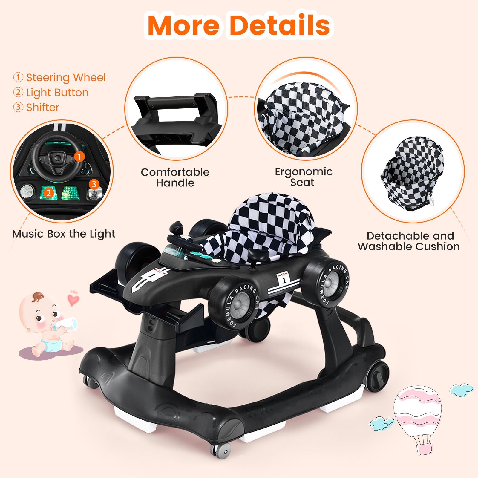4-In-1 Baby Push Walker with Adjustable Height and Speed