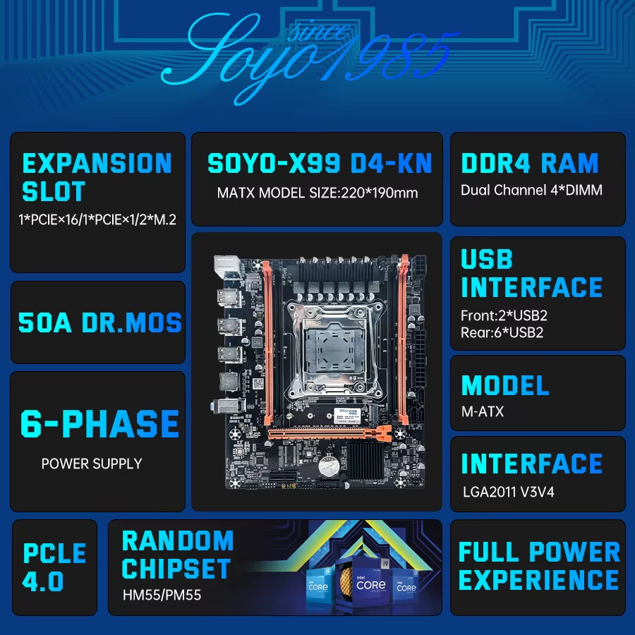 Computer Components X99 Motherboard Set with LGA2011-3 Xeon E5 2650 V3 CPU DDR4 16GB (2*8GB) 2133MHZ RAM Memory Desktop PC