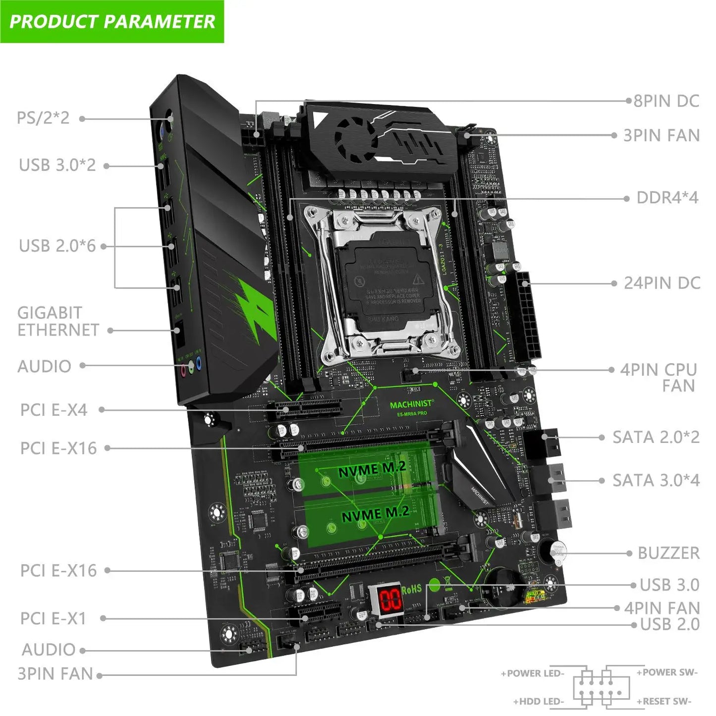 MR9A PRO Motherboard Support LGA 2011-3 Xeon E5 V3 V4 CPU Processor DDR4 RAM Four Channel Memory NVME M.2 USB 2.0 ATX