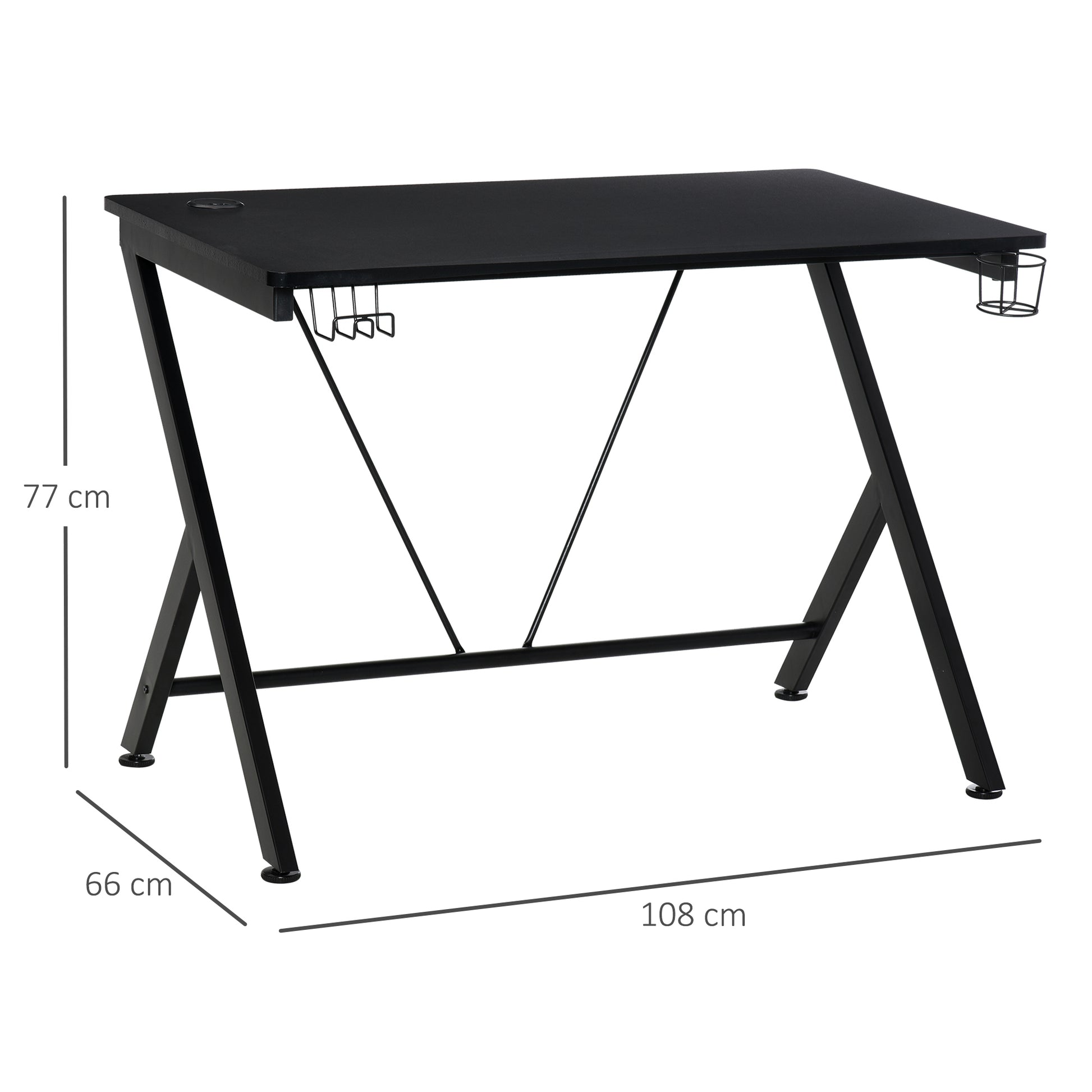 Gaming Desk Computer Table Metal Frame with Cup Holder, Headphone Hook, Cable Hole, Black by HOMCOM-1