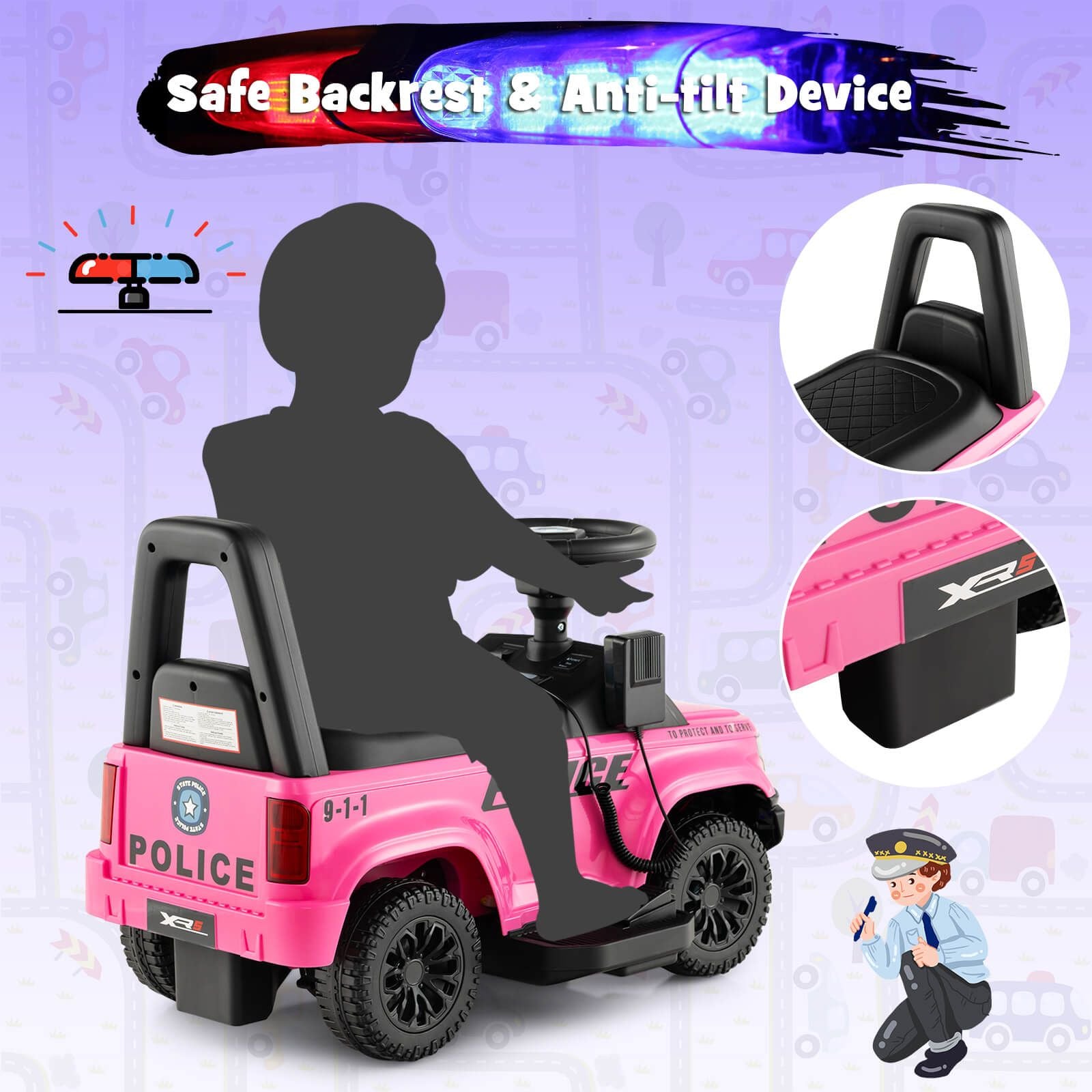 6V Kids Ride on Police Car with Side Megaphone