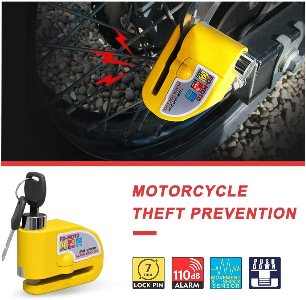 1.2M*10Mm 3KG Steel Motorcycle Chain Lock Padlock + 110Db Yellow Alarmed Motorbike Brake Disc Lock + 1.5M Cable