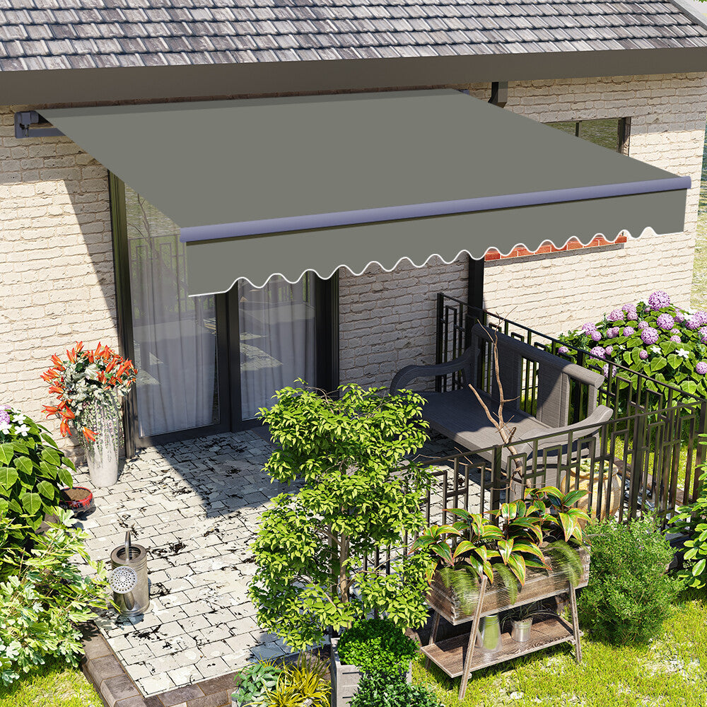 2X1.5M Patio Awning Manual Garden Canopy Sun Shade Retractable Shelter Grey UK