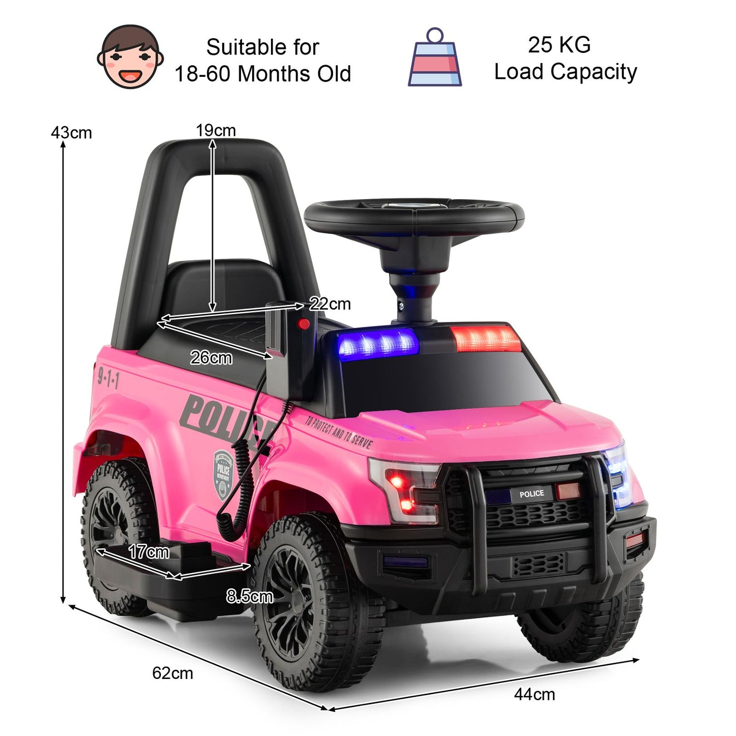 6V Kids Ride on Police Car with Side Megaphone