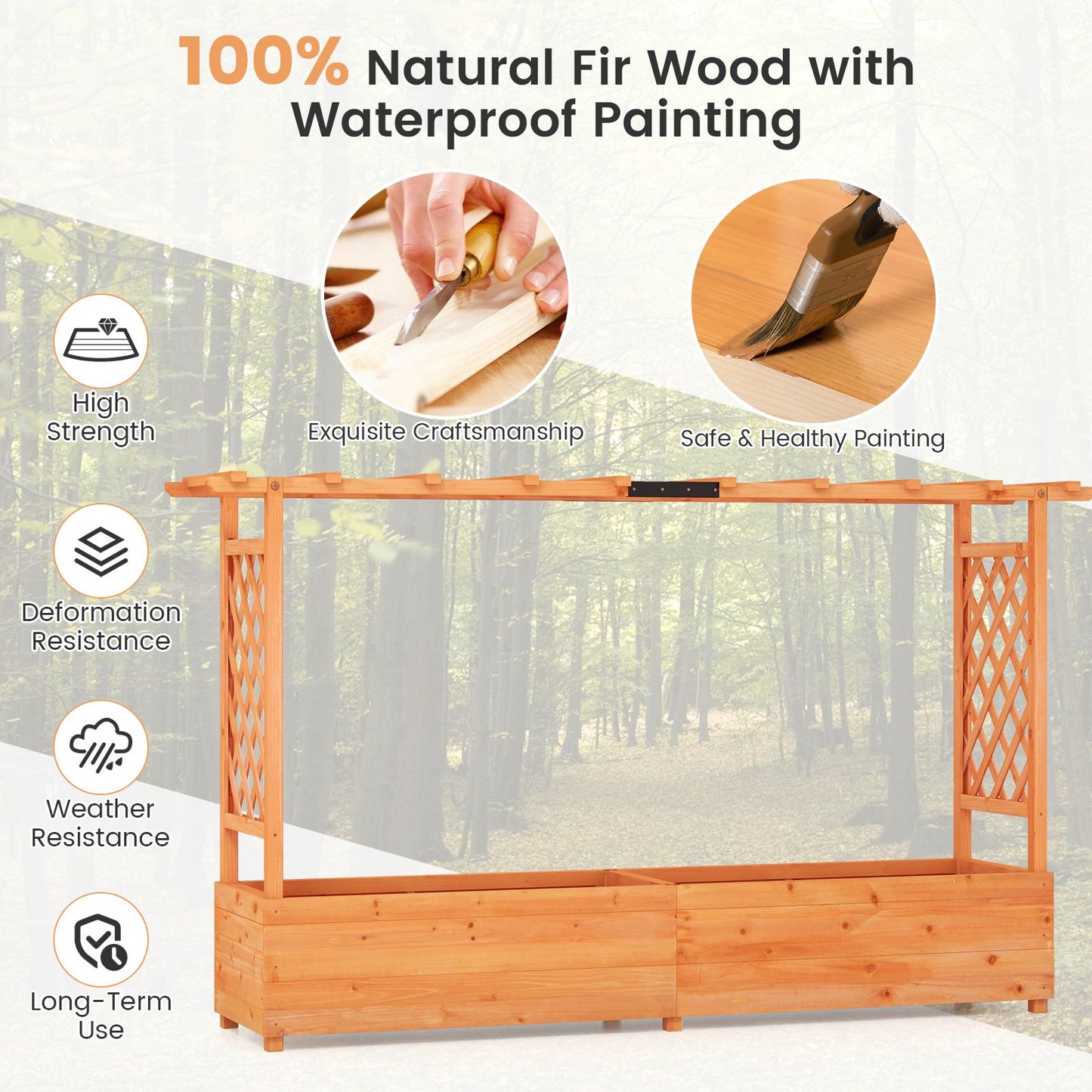 Raised Garden Bed with 2-Sided Trellis and Hanging Roof
