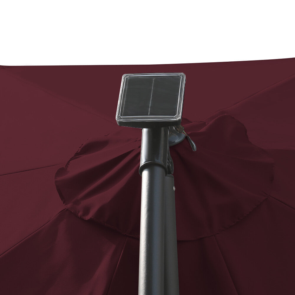 3M LED Patio Garden Banana Hanging Umbrella Sun Shade Cantilever Parasol Wine