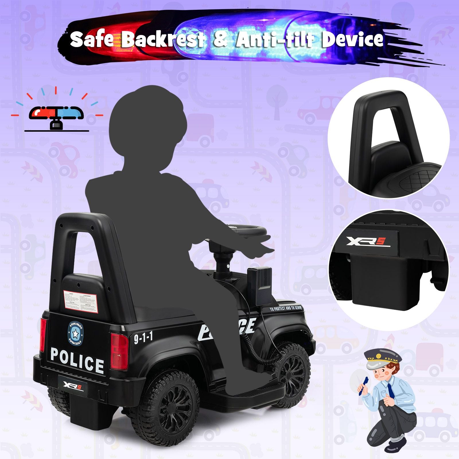 6V Kids Ride on Police Car with Side Megaphone