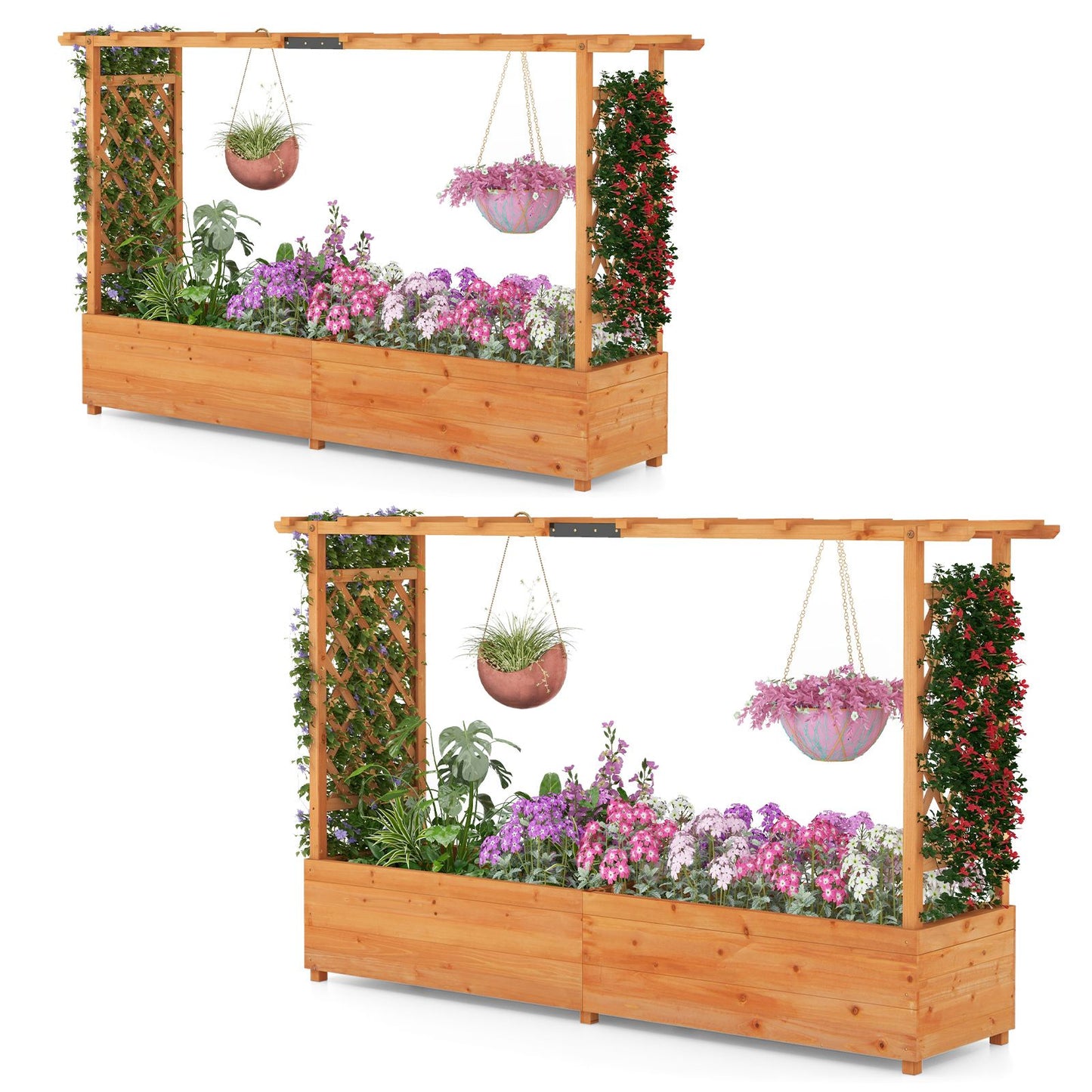 Raised Garden Bed with 2-Sided Trellis and Hanging Roof