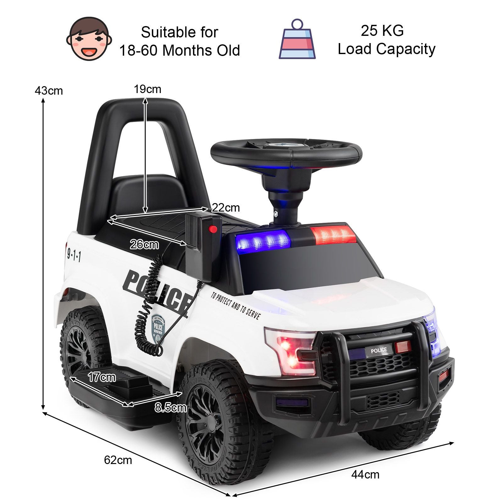 6V Kids Ride on Police Car with Side Megaphone