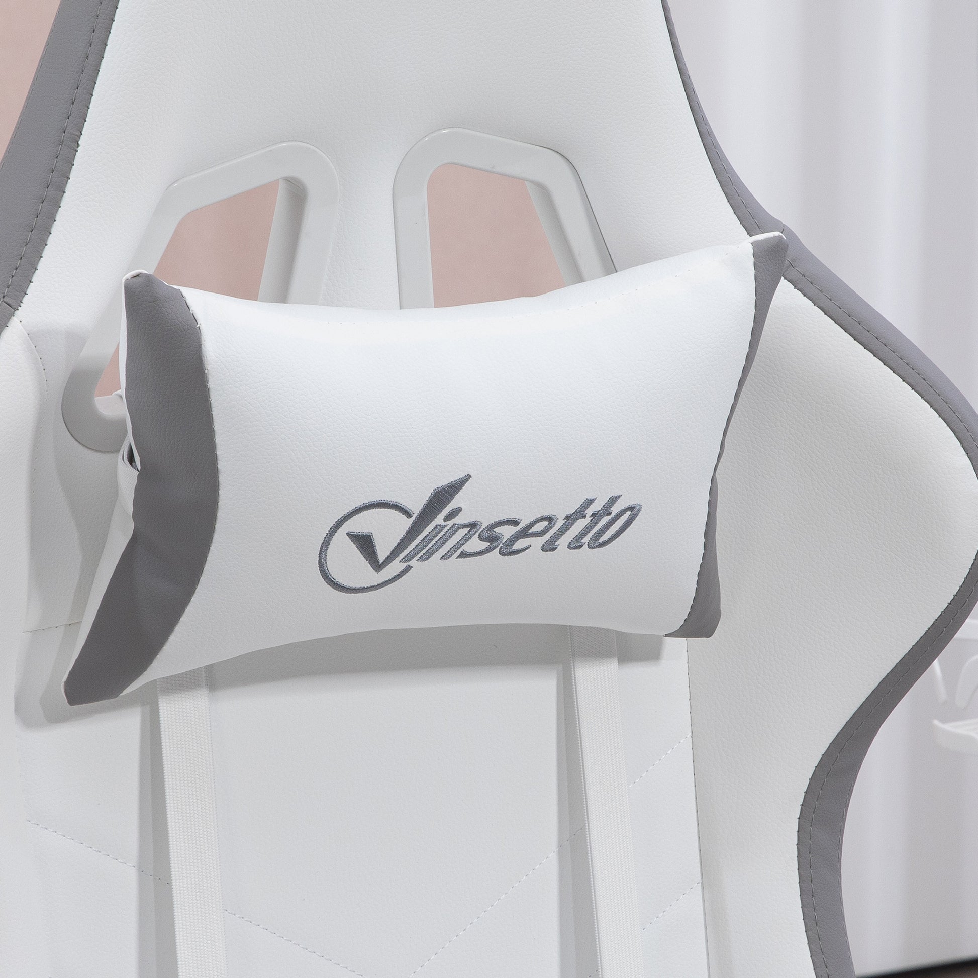 Racing Gaming Chair, Reclining PU Leather Computer Chair w/ 360 Degree Swivel Seat, Footrest, Headrest & Lumber, White | Vinsetto-6