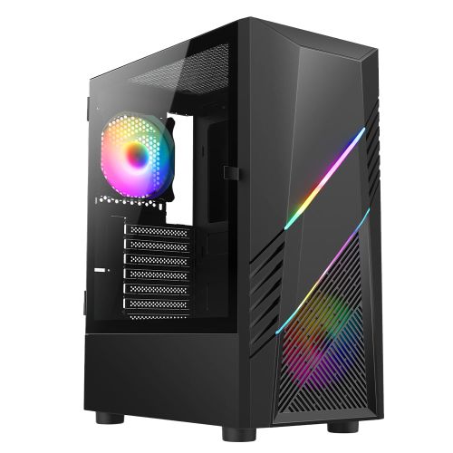 Vida Eos Black ARGB Gaming Case with Glass Window, ATX, 2x ARGB Fans, Front LED Strips