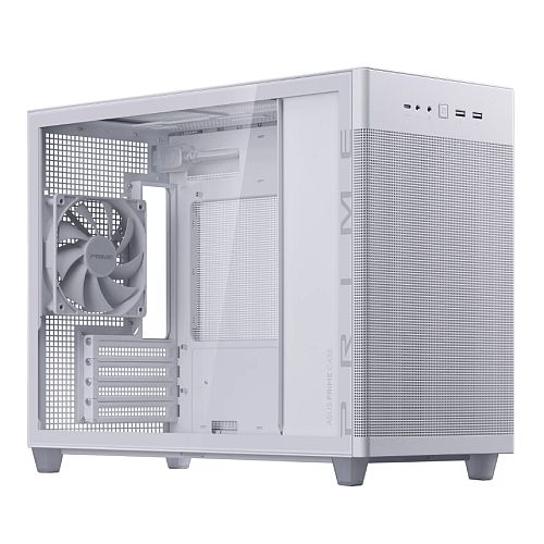 Asus Prime AP201 Gaming Case w/ Tempered Glass Window, Micro ATX, USB-C, Tool-free Panels, 338mm GPU & 360mm Radiator Support, White-0