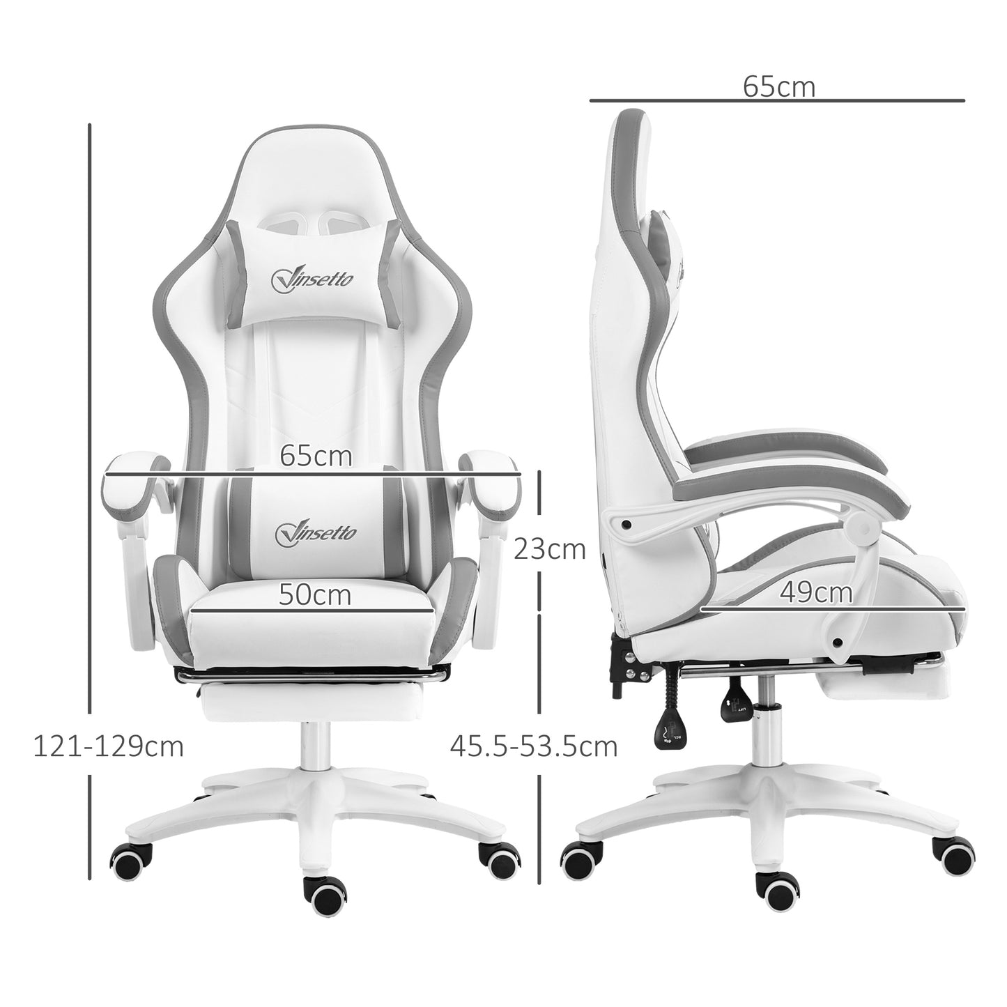 Racing Gaming Chair, Reclining PU Leather Computer Chair w/ 360 Degree Swivel Seat, Footrest, Headrest & Lumber, White | Vinsetto-1