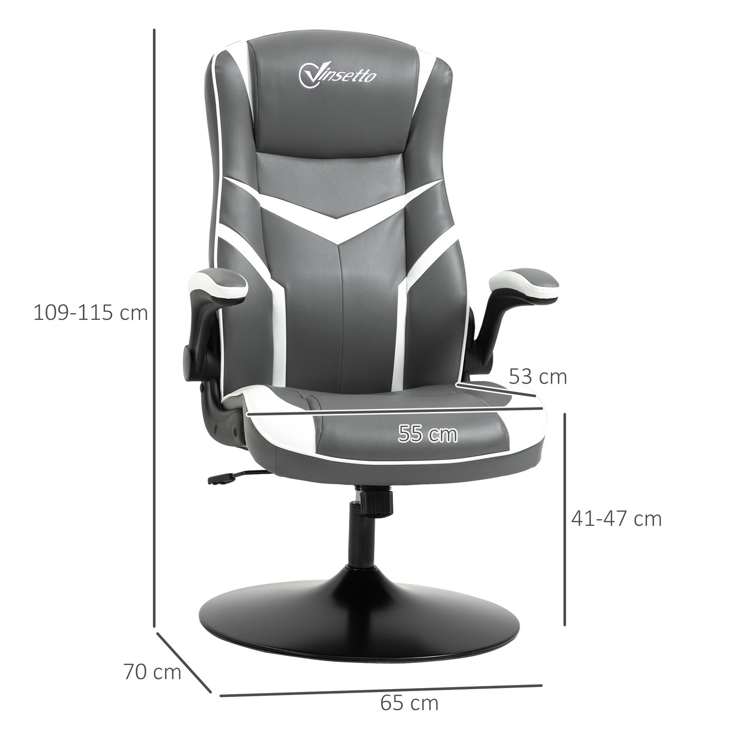 Grey Gaming Computer Desk Chair with Adjustable Height, Swivel Base, PVC Leather Swivel Chair by Vinsetto-1