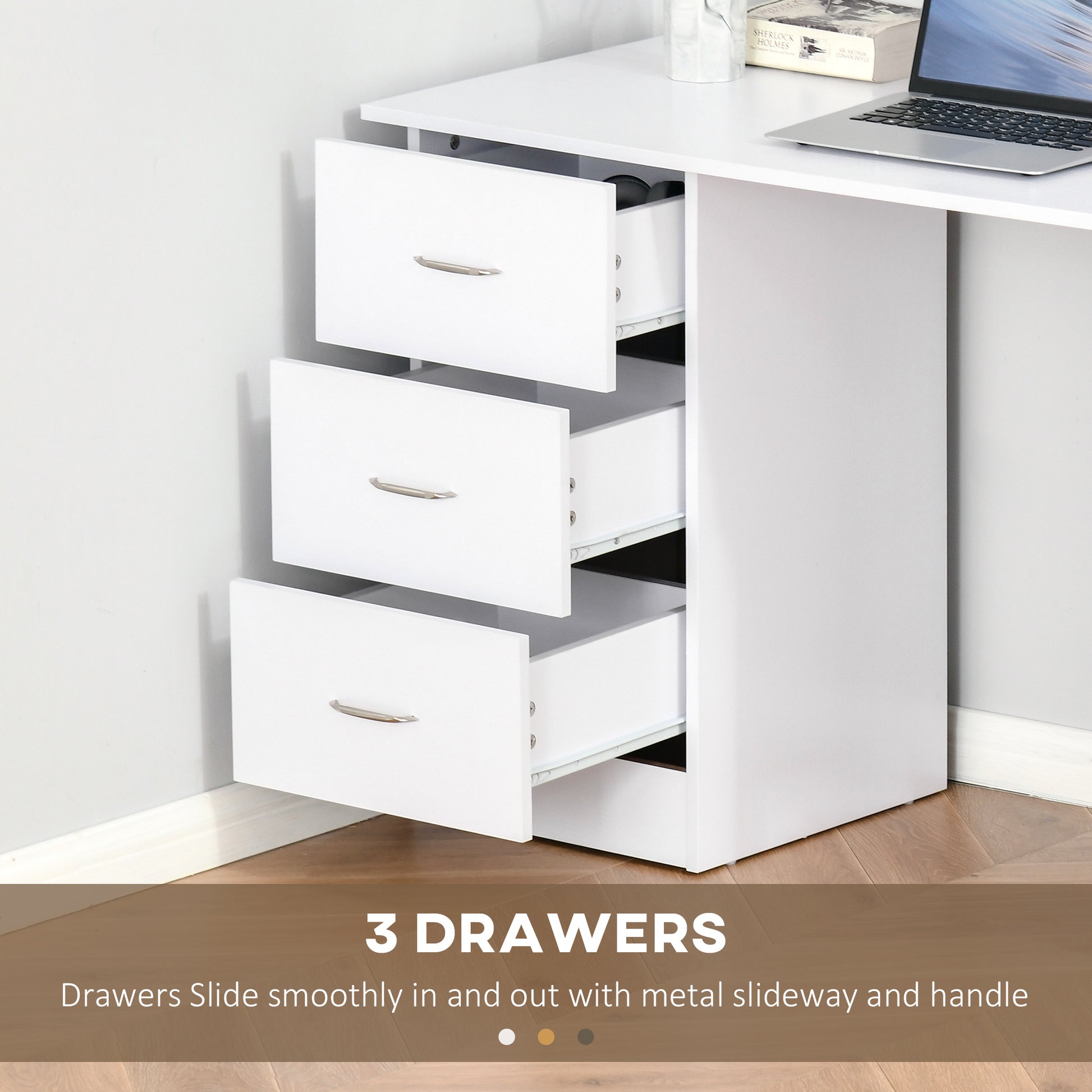 120cm Computer Desk Writing Table PC Workstation Study Laptop Stationery w/ 3 Shelf & Drawers White by HOMCOM-3