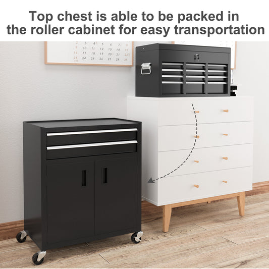 HOMCOM Portable Tool Box, Metal Tool Chest on Wheels with 6 Drawers for Garage and Workshop in Black