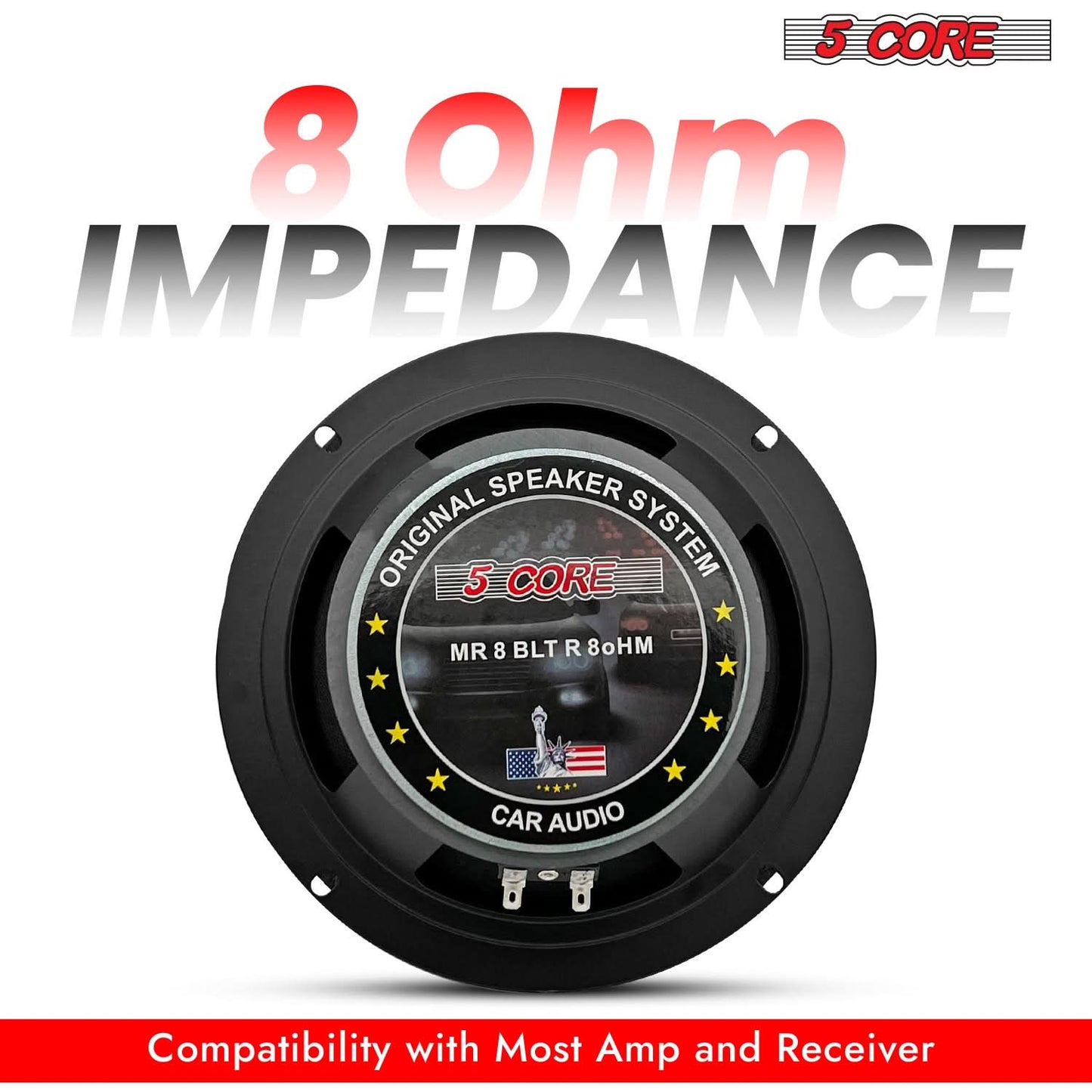 5Core 8 Inch Midrange Door Speaker 500W Subwoofer w Aluminum Bullet 8Ω Sub Woofer 2 PCS