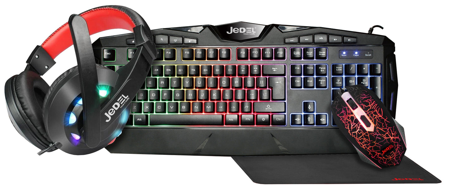 Jedel Knights Templar Elite 4 In 1 RGB Gaming Set - Keyboard And Mouse With Headset & XL Mouse Mat - KB-JED-CP04