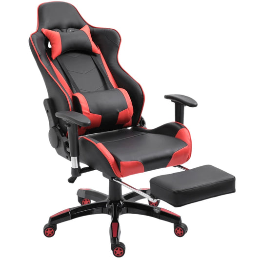 High-Back Gaming Chair Swivel Home Office Computer Racing Gamer Recliner Chair Faux Leather with Footrest, Wheels, Red Black | HOMCOM-0