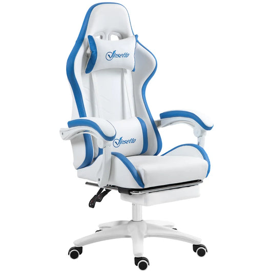 Racing Gaming Chair, Reclining PU Leather Computer Chair w/ 360° Swivel Seat, Footrest, Removable Headrest & Lumber Support in White | Vinsetto-0