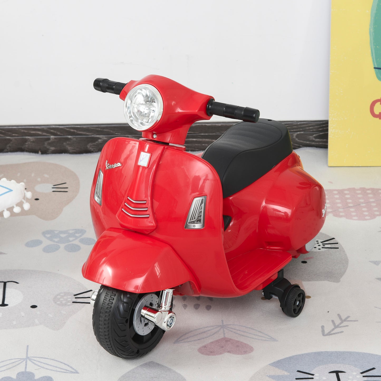 Vespa Licensed Kids Ride On Motorcycle 6V Battery Powered Electric Trike Toys for 18-36 Months with Horn Headlight Red | HOMCOM