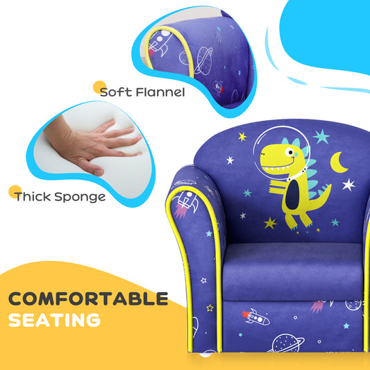 Kids Sofa Kids Couch Armchair with Stylish Planet and Dinosaurs Design, Wooden Frame, for Bedroom, Playroom, Kids Room, Pink | AIYAPLAY