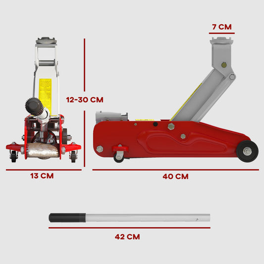 HOMCOM 2 Tonne Hydraulic Car Jack, Low Profile Jack for Car, Trailer, Garage, Tyre Repair in Red