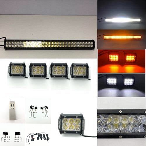 1 Slide Bracket Dual Color Strobe Light Bar Sync with 4 Packs 4" LED Pods
