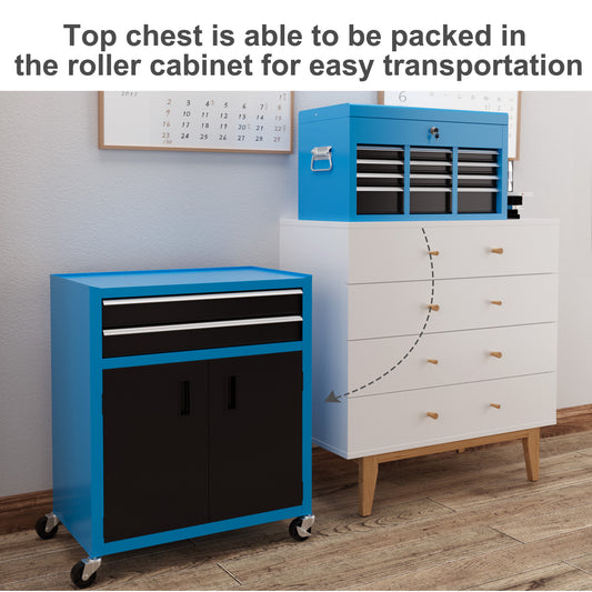 HOMCOM Portable Tool Box, Metal Tool Chest on Wheels with 6 Drawers for Garage and Workshop in Blue