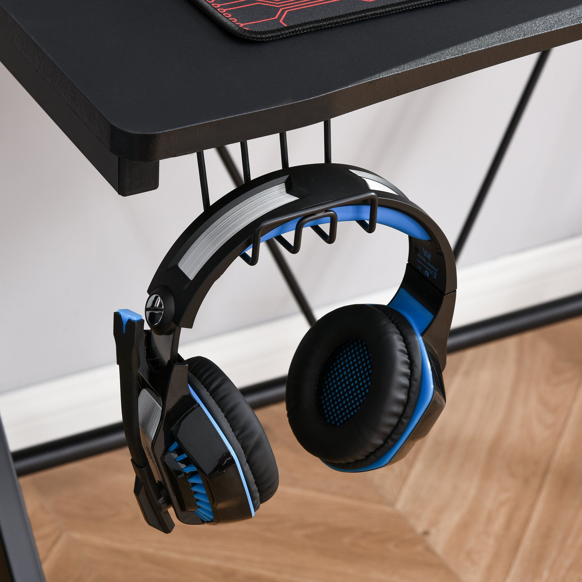 Gaming Desk Computer Table Metal Frame with Cup Holder, Headphone Hook, Cable Hole, Black by HOMCOM-7