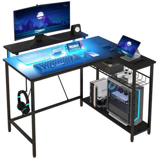 HOMCOM Reversible 'L' LED Light Gaming/Work Desk in Black-0