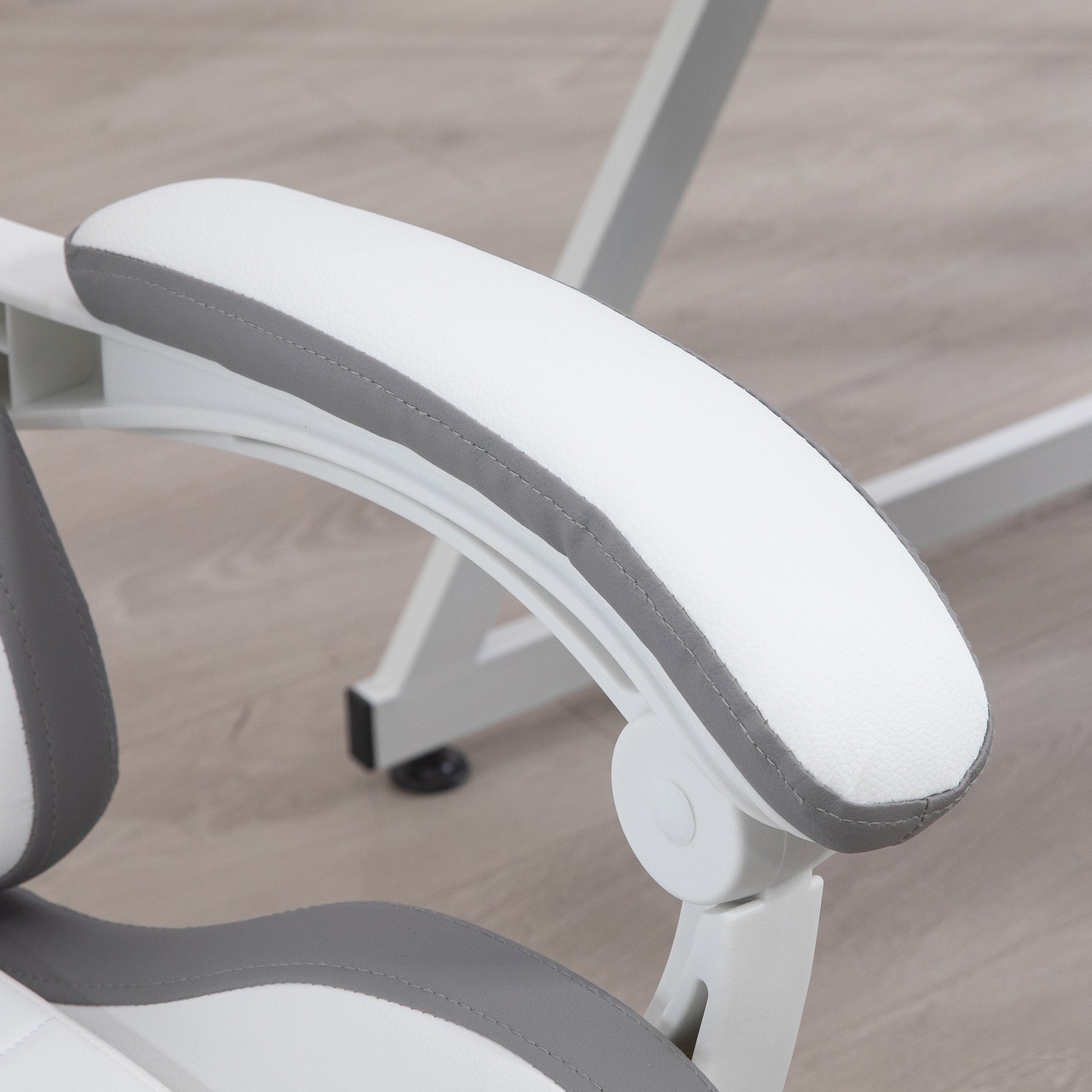 Racing Gaming Chair, Reclining PU Leather Computer Chair w/ 360 Degree Swivel Seat, Footrest, Headrest & Lumber, White | Vinsetto-7