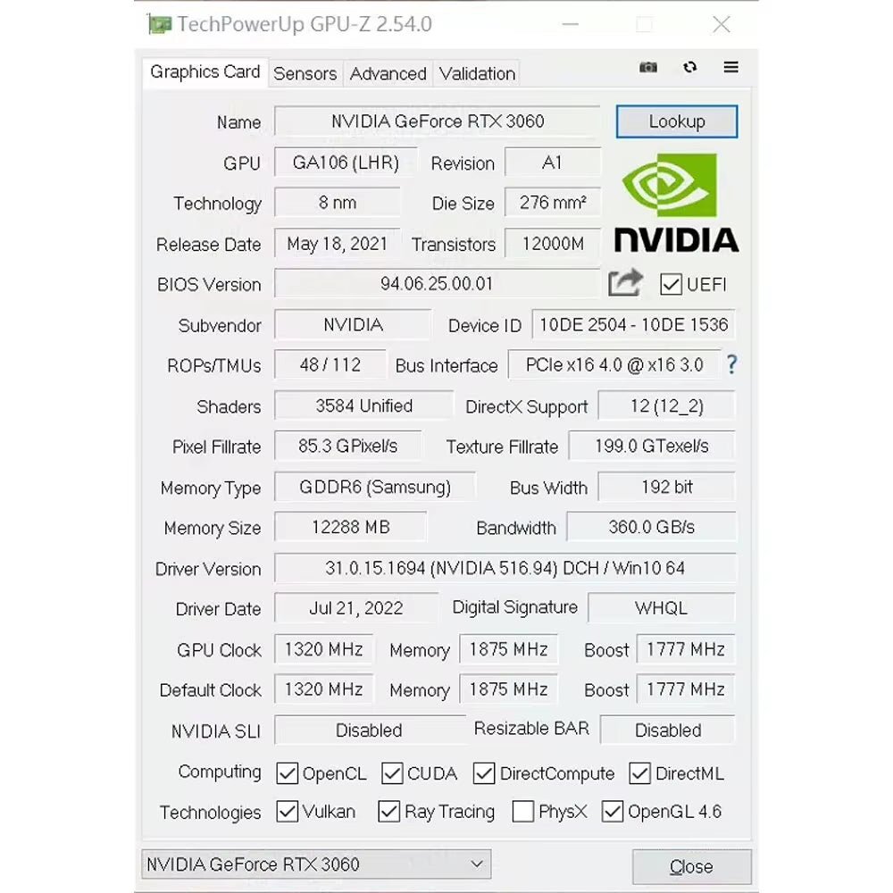 New Gaming Graphics Cards NVIDIA Geforce RTX 3060 12GB GDDR6 192 Bit Desktop GPU Video Card for PC