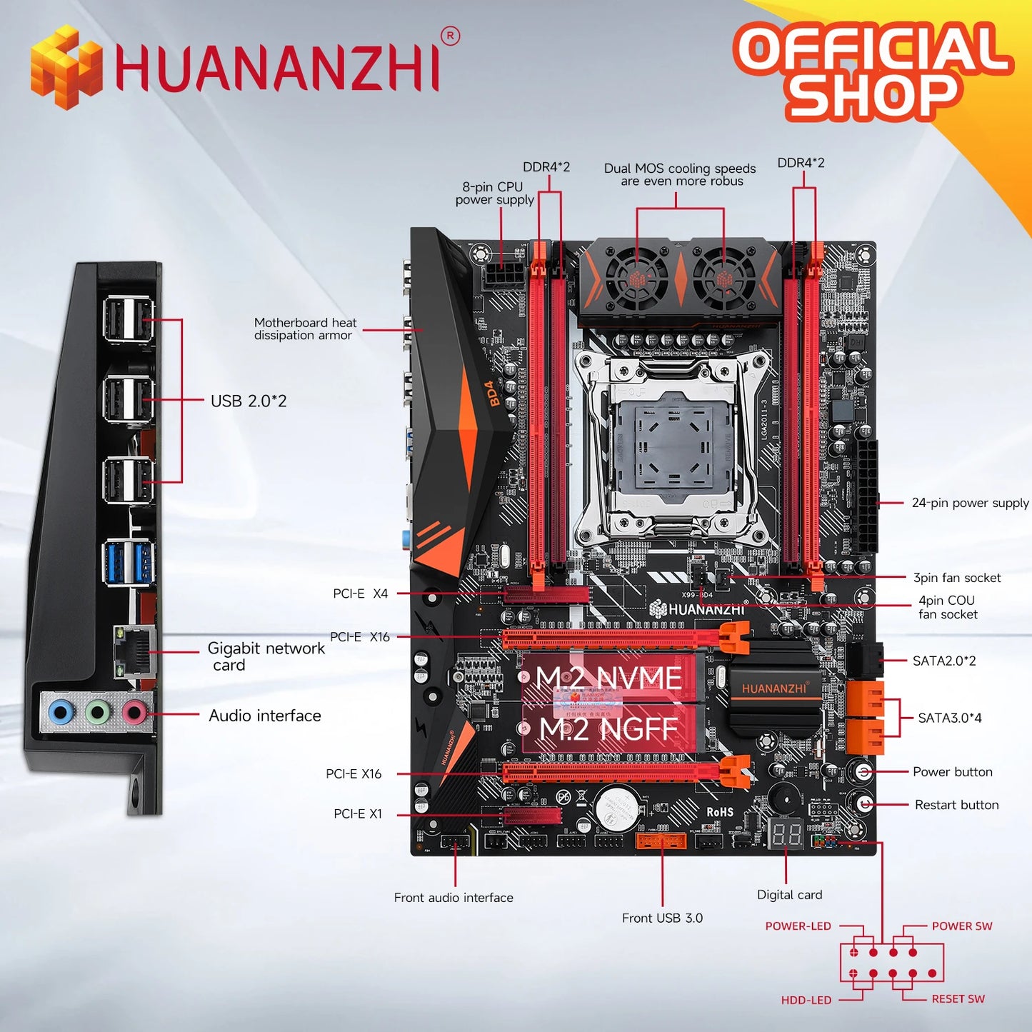 X99 BD4 LGA 2011-3 XEON X99 Motherboard Supports Intel E5 2640 2666 2670 2696 2678 V3 V4 DDR4 RECC NON-ECC NVME NGFF