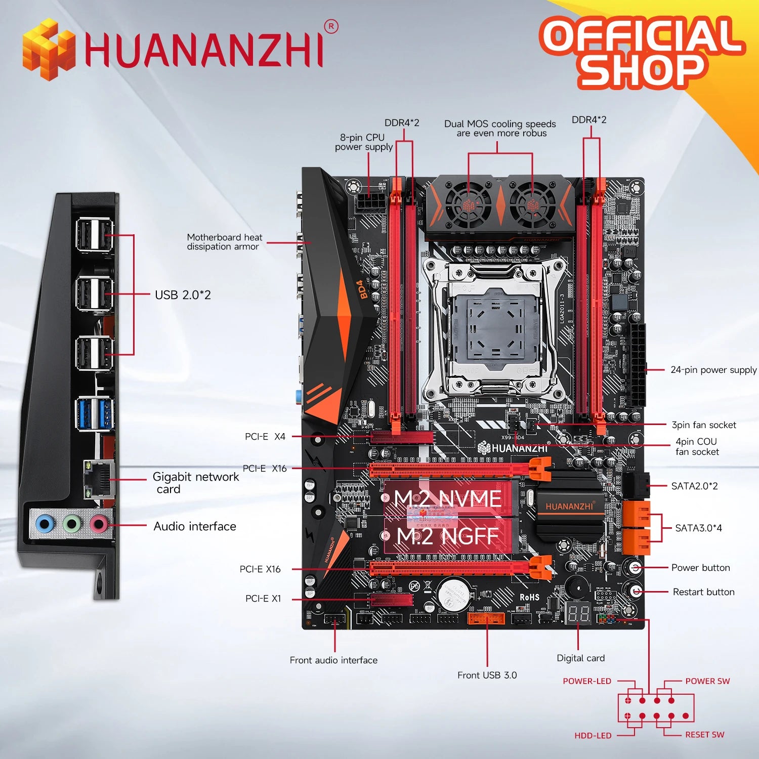 X99 BD4 LGA 2011-3 XEON X99 Motherboard Supports Intel E5 2640 2666 2670 2696 2678 V3 V4 DDR4 RECC NON-ECC NVME NGFF