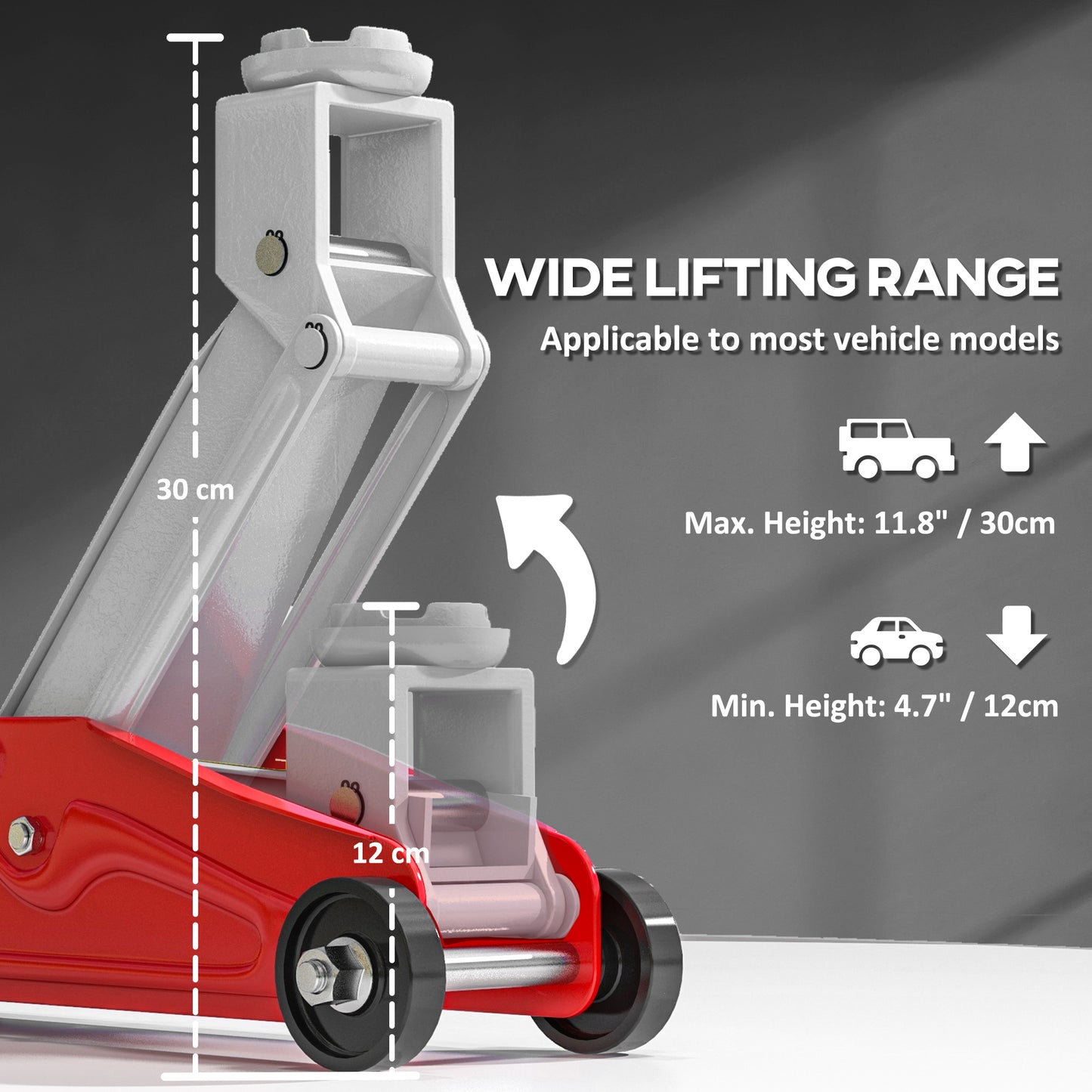 HOMCOM 2 Tonne Hydraulic Car Jack, Low Profile Jack for Car, Trailer, Garage, Tyre Repair in Red