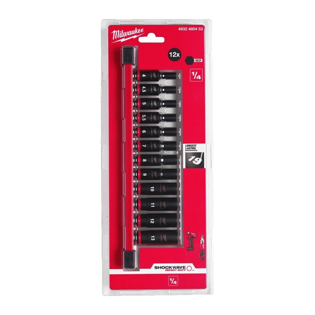 Milwaukee 1/4" Shockwave Impact Duty Sockets (Set of 12) 4932480453