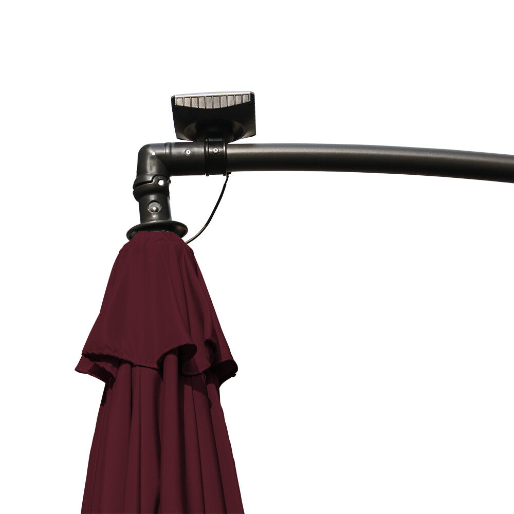 3M LED Patio Garden Banana Hanging Umbrella Sun Shade Cantilever Parasol Wine