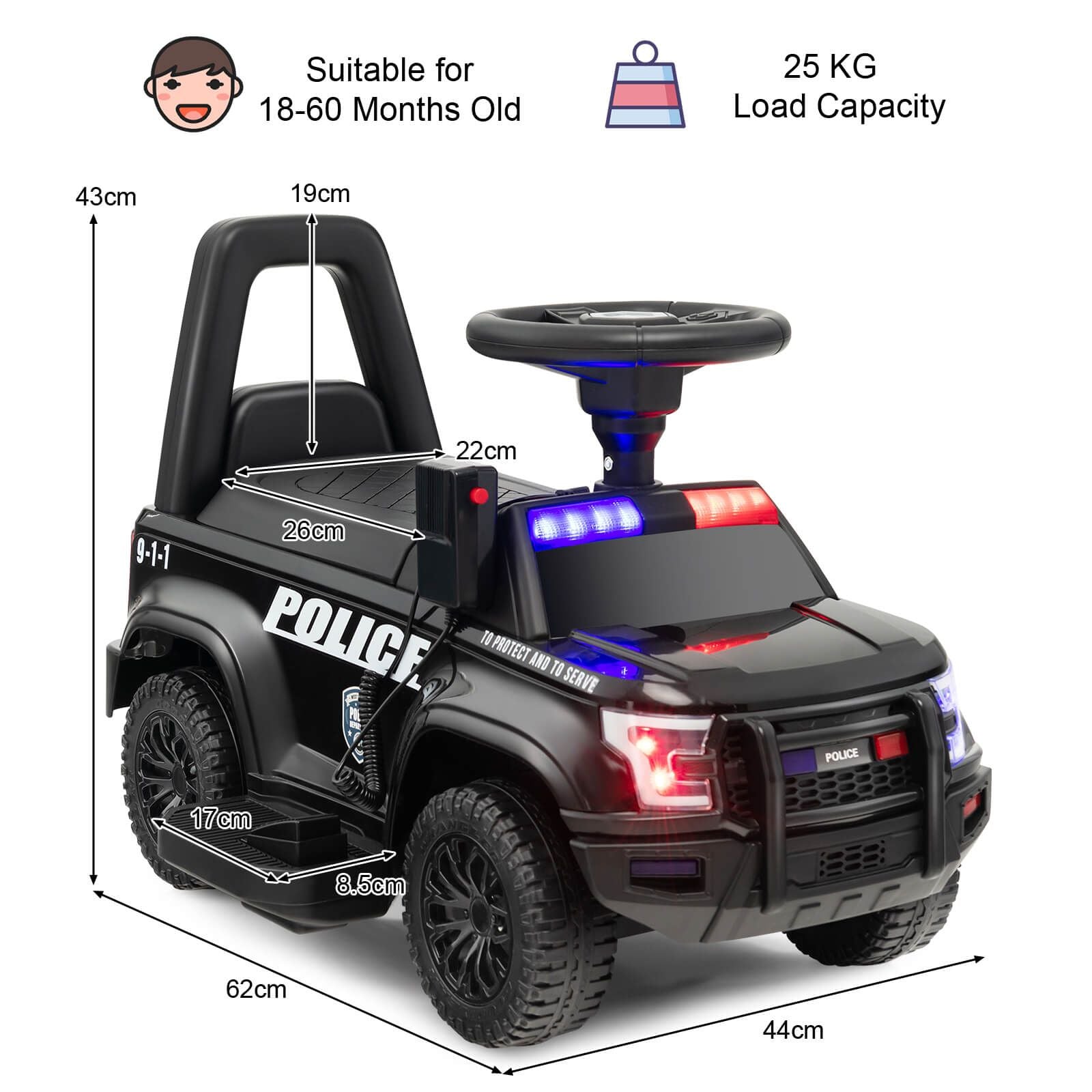 6V Kids Ride on Police Car with Side Megaphone