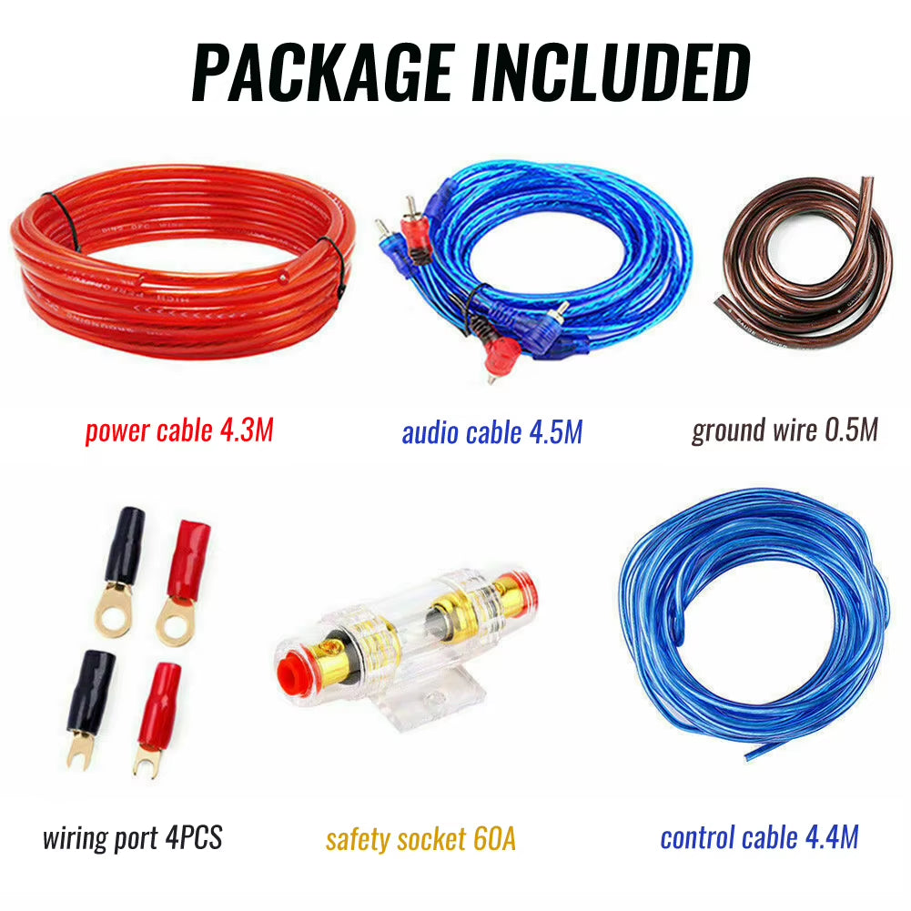 1500W Car Power Amplifier Wiring Kit Audio Subwoofer AMP RCA Power Cable Fuse Kit Car Audio Wire Wiring
