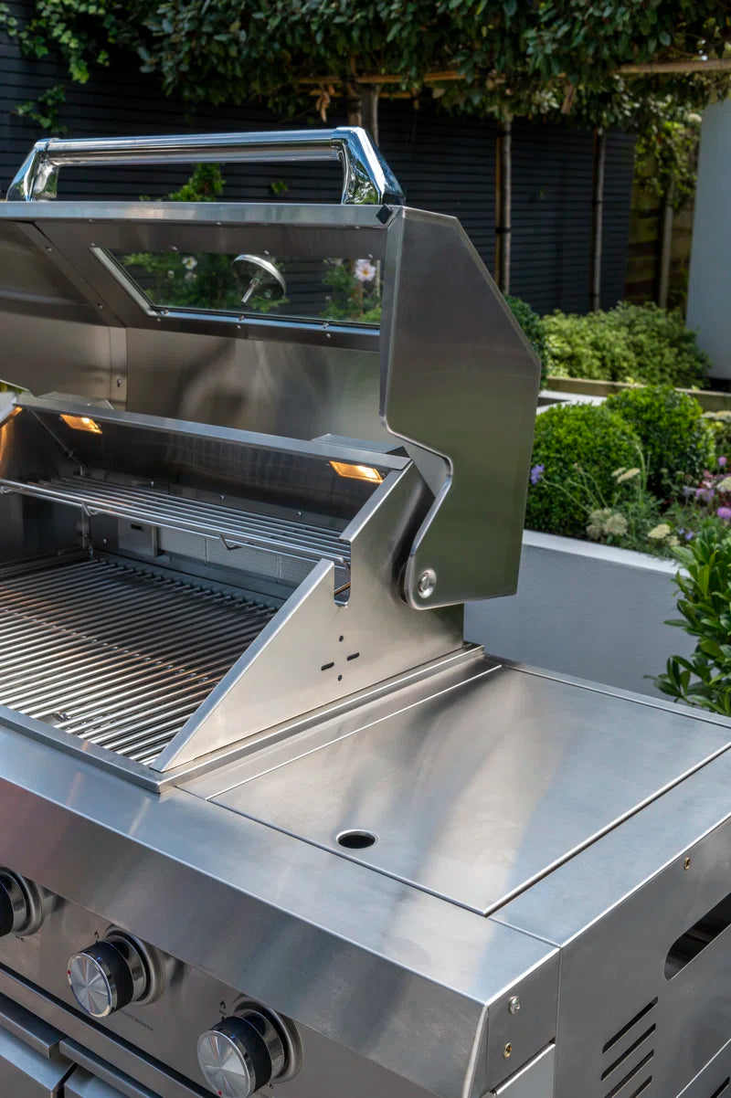 4 Burner Free Standing Liquid Propane Gas Grill with Side Burner and Cabinet