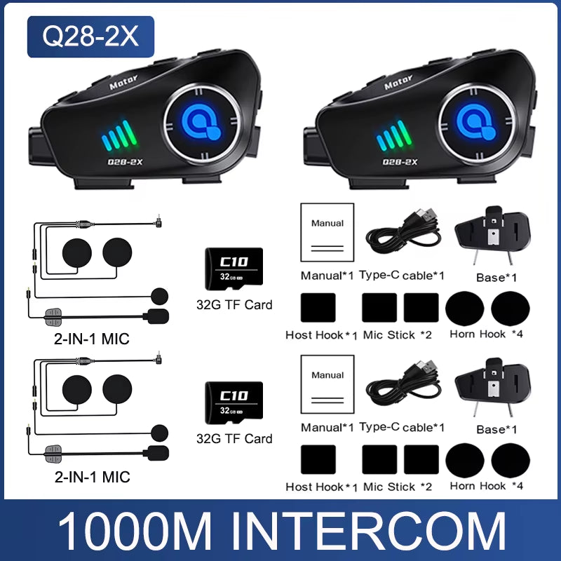 Kebidumei Bluetooth Motorcycle Intercom Helmet Headset 1000M Interphone Music Share Headphone Wifi App Dash Cam Moto Auto Dvr