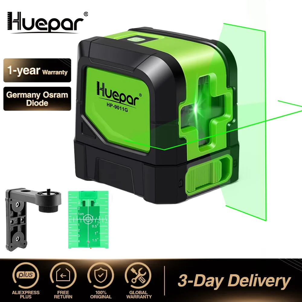 9011G 2 Lines Laser Level Self Levelling (4 Degrees) Green Beam Laser Horizontal & Vertical Cross-Line with Magnetic Base
